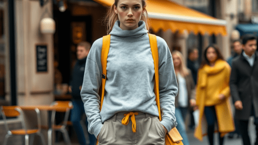 cetatespum.ro | Outfit casual în gri cu accent galben mustar